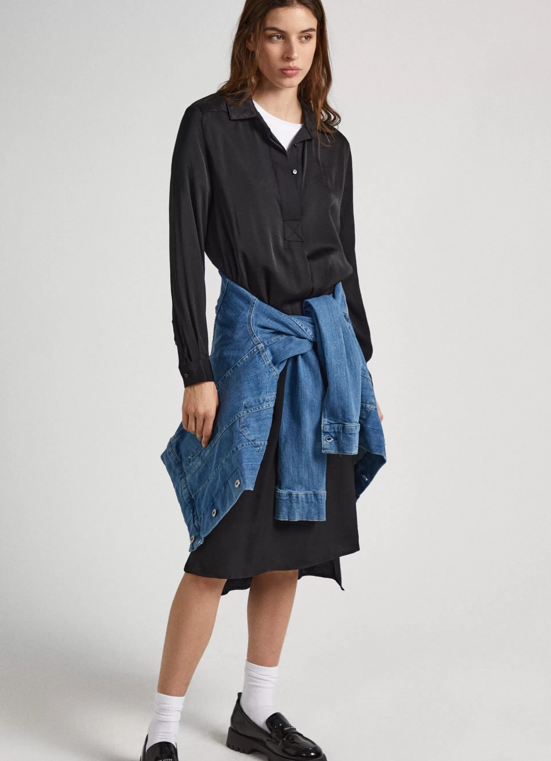 Dresses & Jumpsuits*Women Pepe Jeans SATIN SHIRT DRESS Black