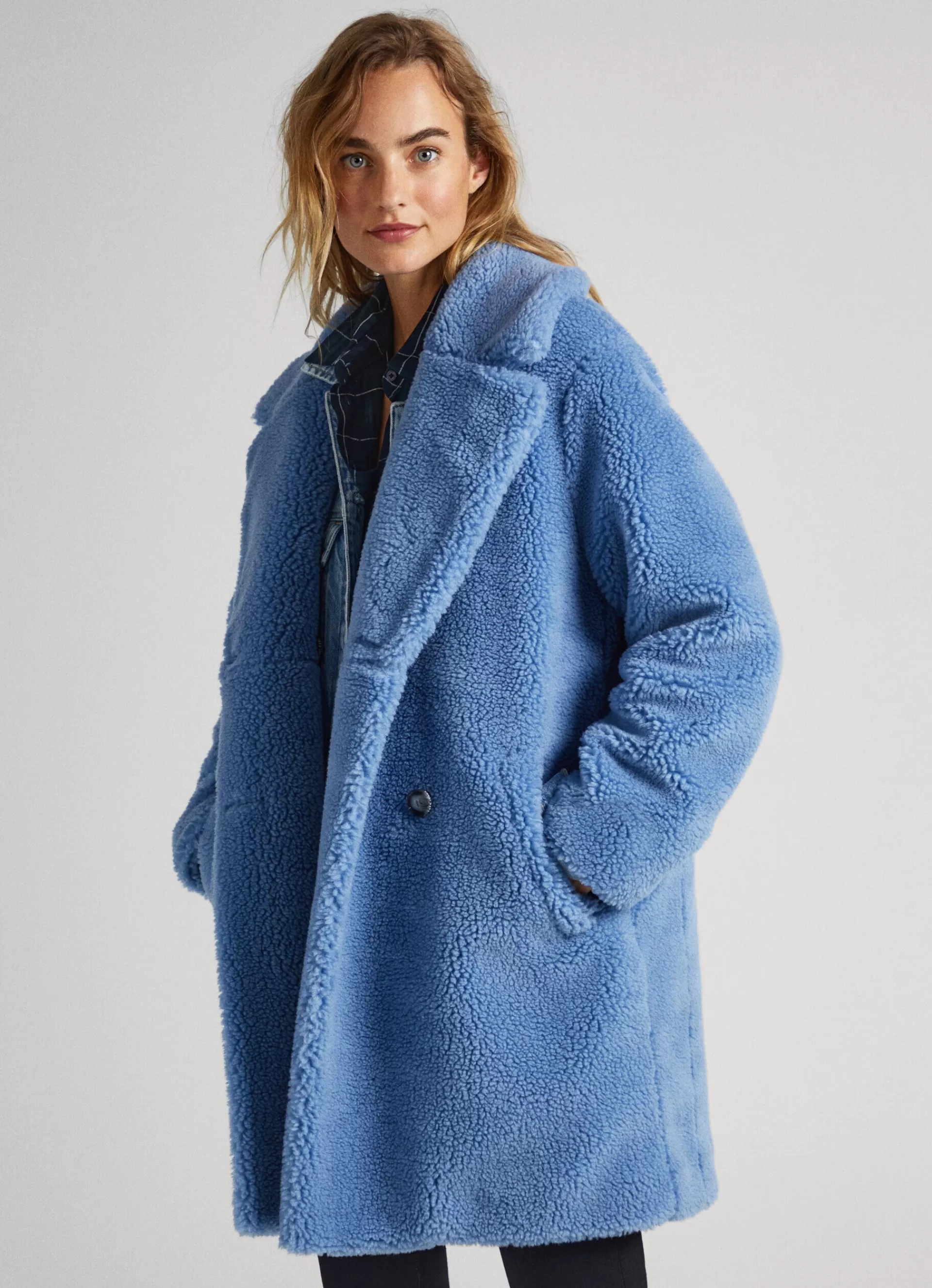 Coats & Jackets*Women Pepe Jeans SHEEPSKIN COAT Steel Blue