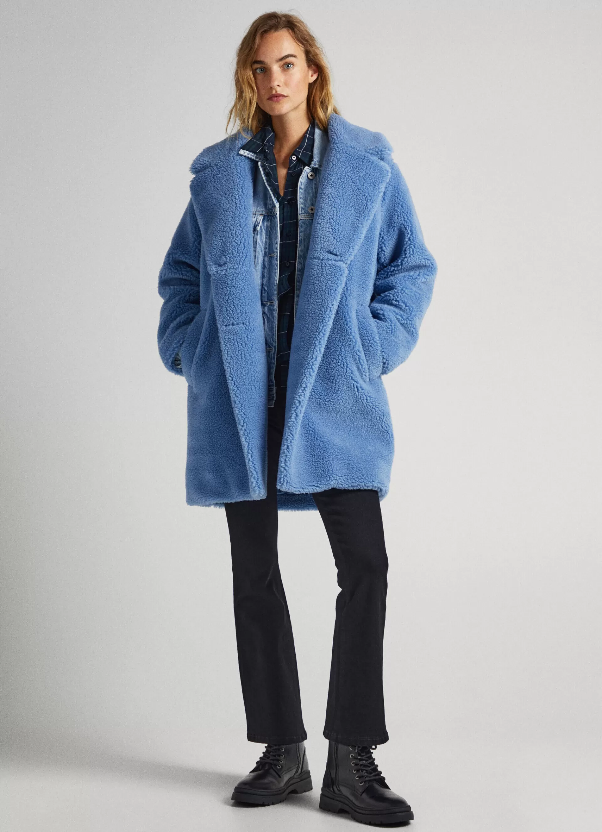 Coats & Jackets*Women Pepe Jeans SHEEPSKIN COAT Steel Blue