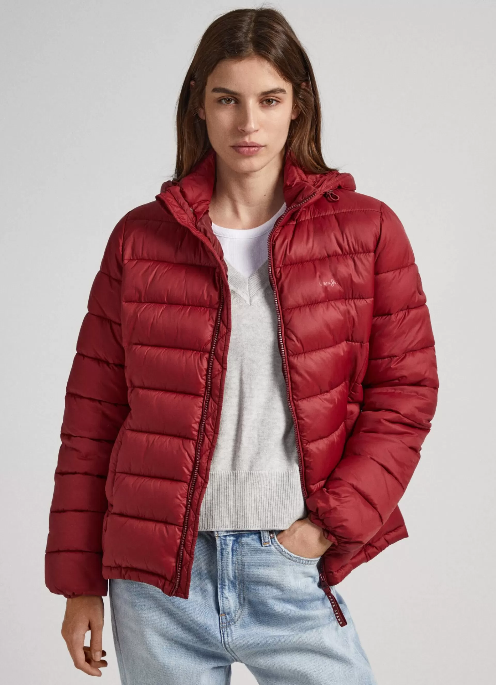 Coats & Jackets*Women Pepe Jeans SHORT PUFFER JACKET Burgundy Red