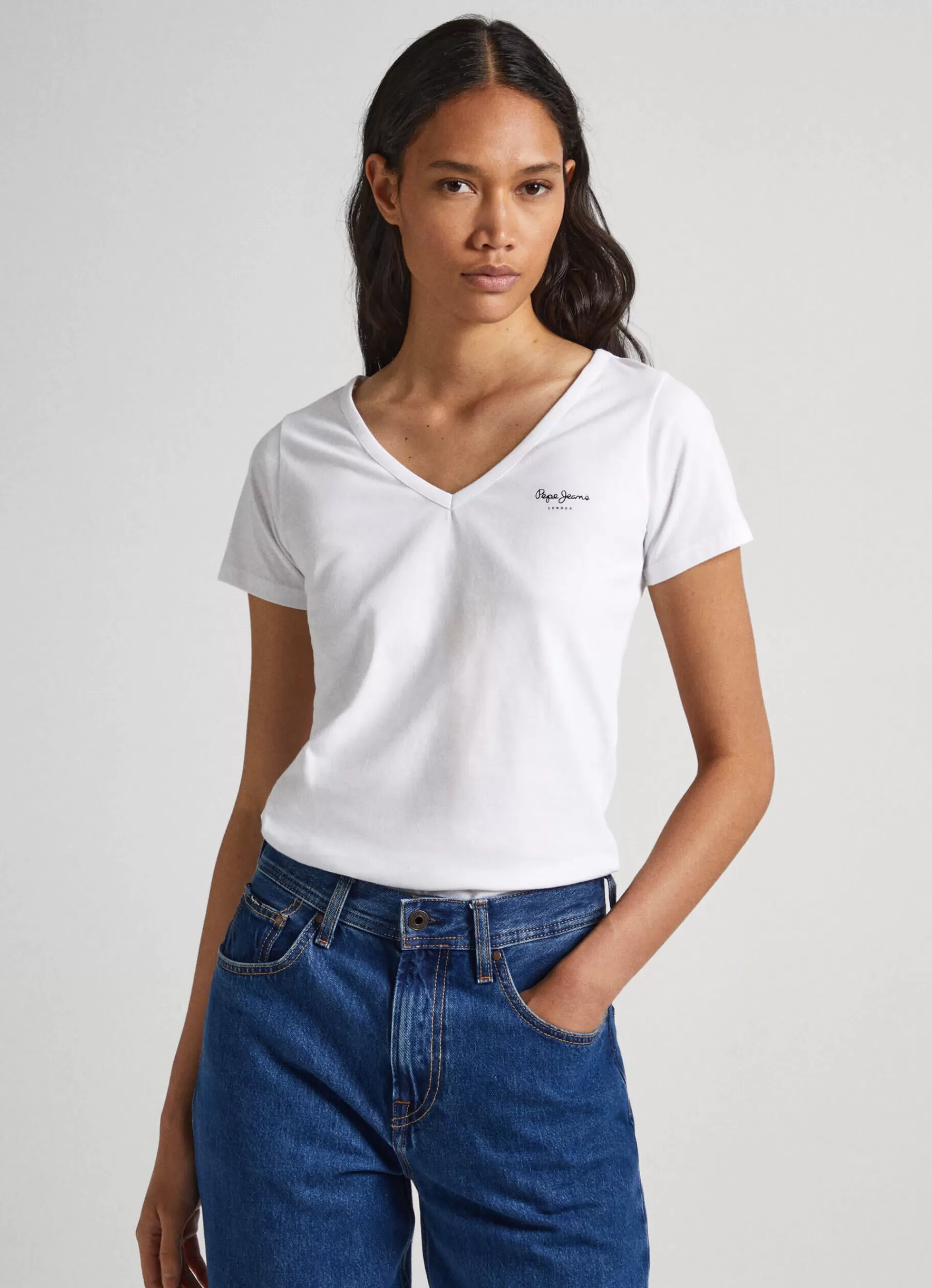 T-shirts*Women Pepe Jeans SLIM FIT V-NECK T-SHIRT White