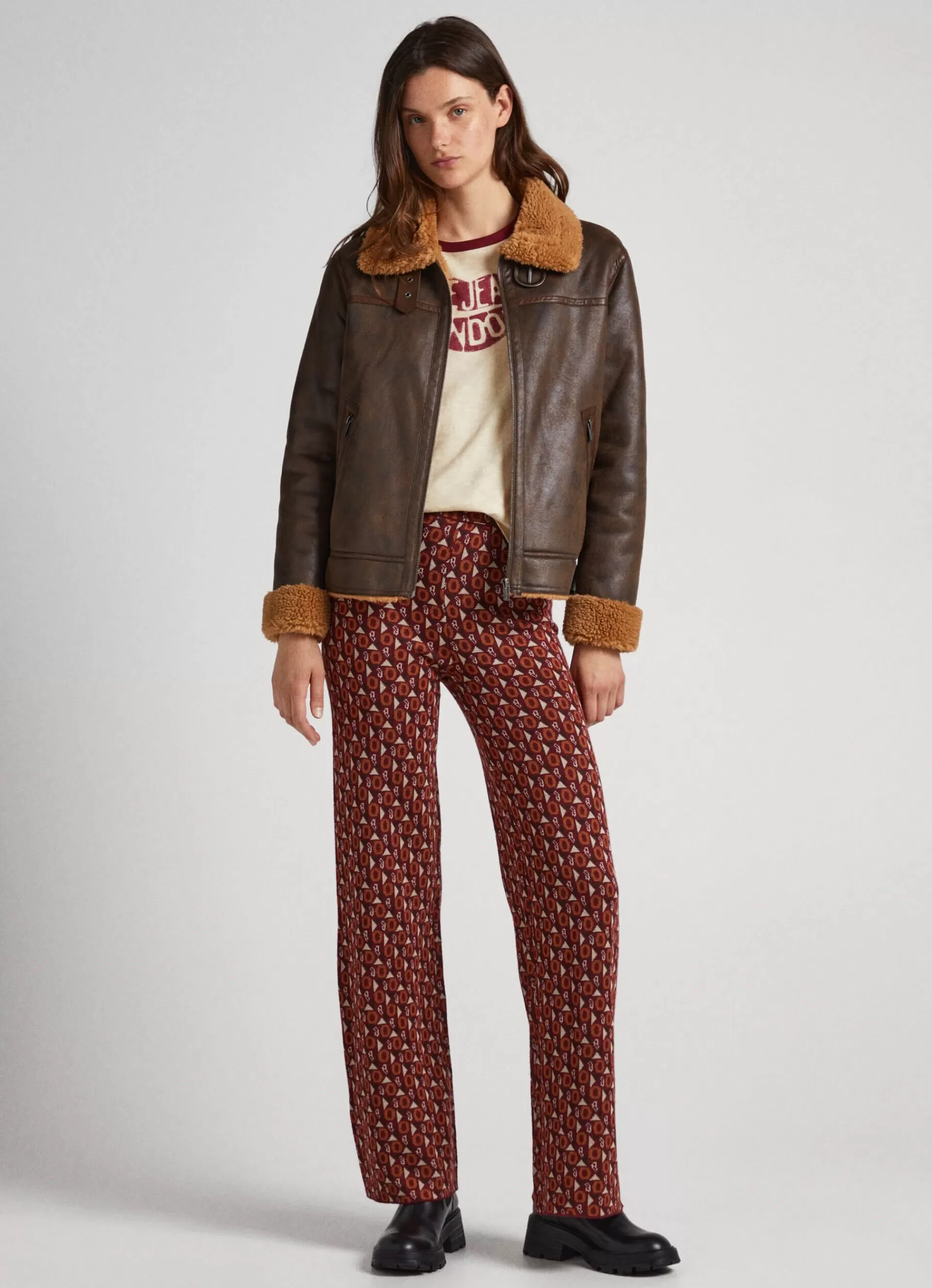 Pants | Knitwear*Women Pepe Jeans STRAIGHT JACQUARD TROUSERS Burgundy Red