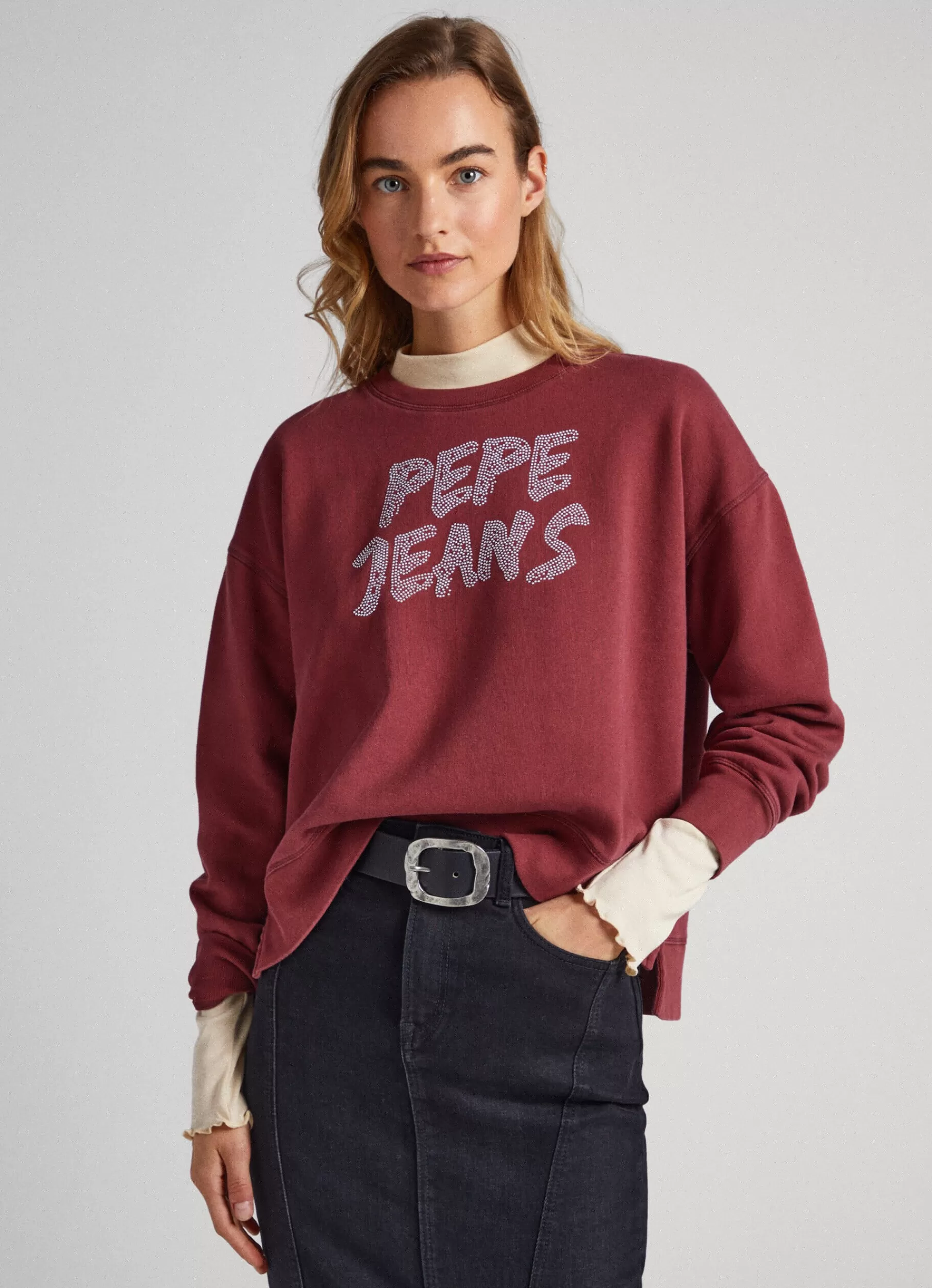 Sweatshirts & Hoodies*Women Pepe Jeans STRASS LOGO COTTON SWEATSHIRT Burgundy Red