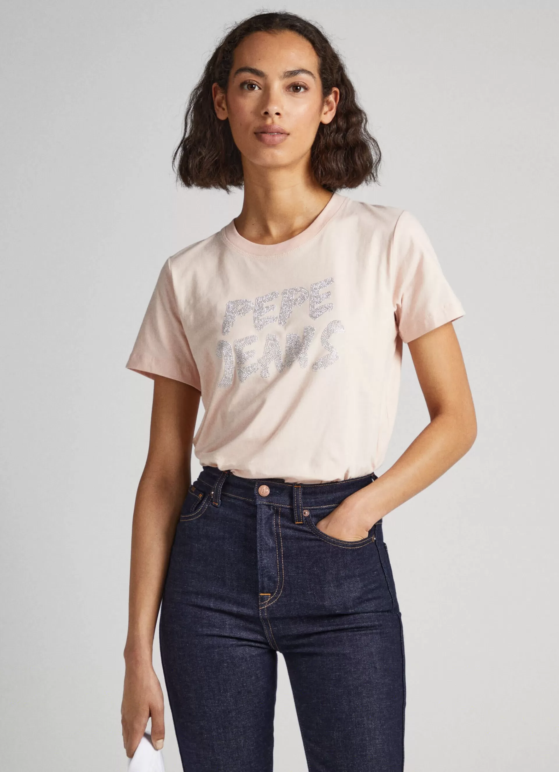 T-shirts*Women Pepe Jeans STRASS LOGO T-SHIRT Ash Rose Pink