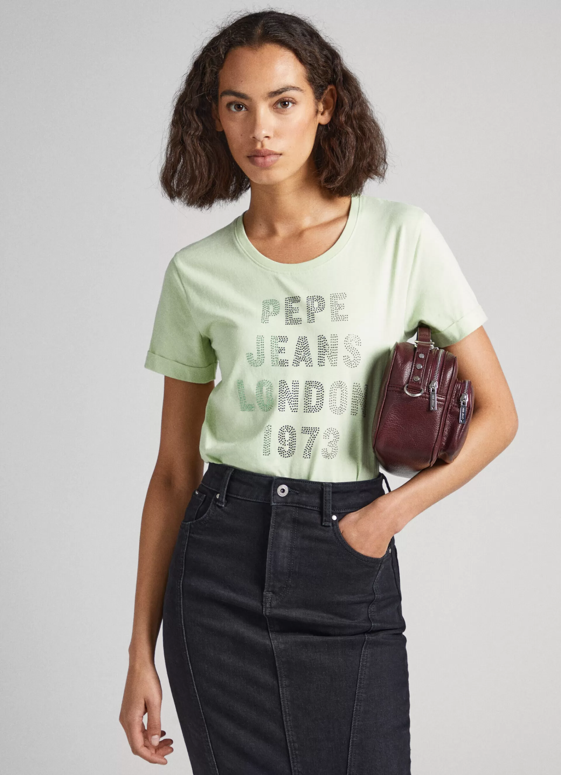 T-shirts*Women Pepe Jeans STRASS LOGO T-SHIRT Bleach Green