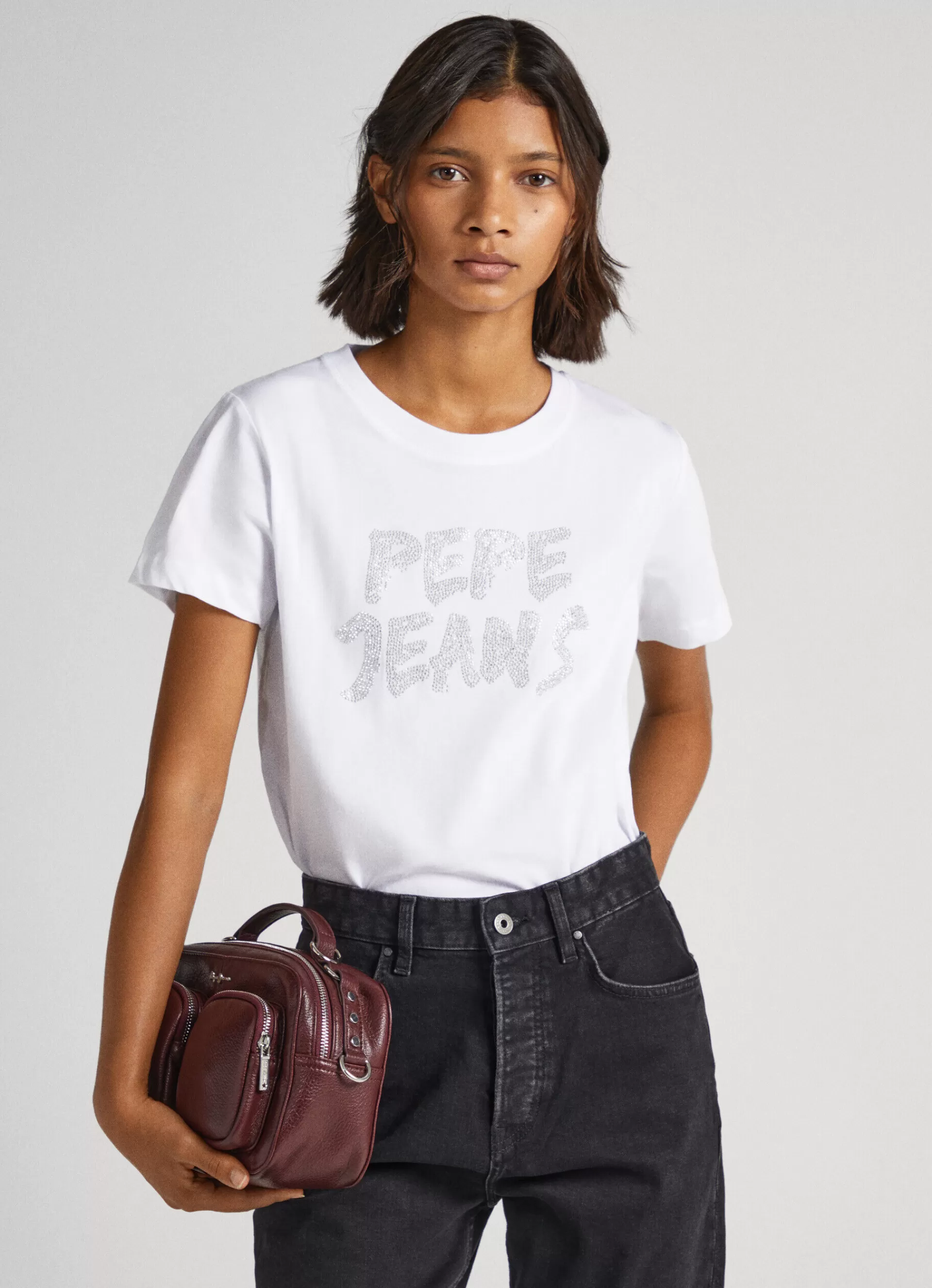 T-shirts*Women Pepe Jeans STRASS LOGO T-SHIRT White