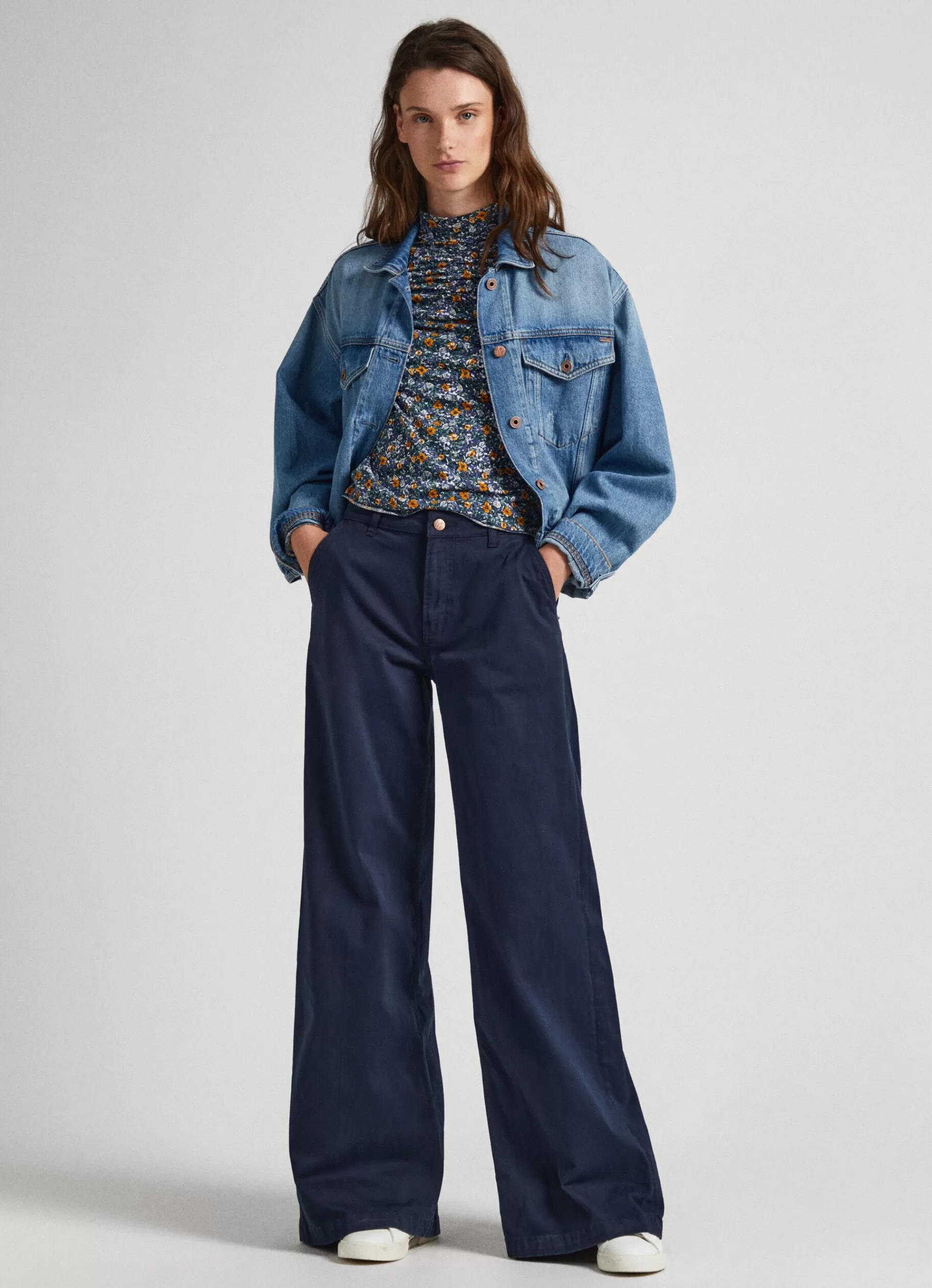 Pants*Women Pepe Jeans STRETCH TWILL PALAZZO TROUSERS Dulwich Blue