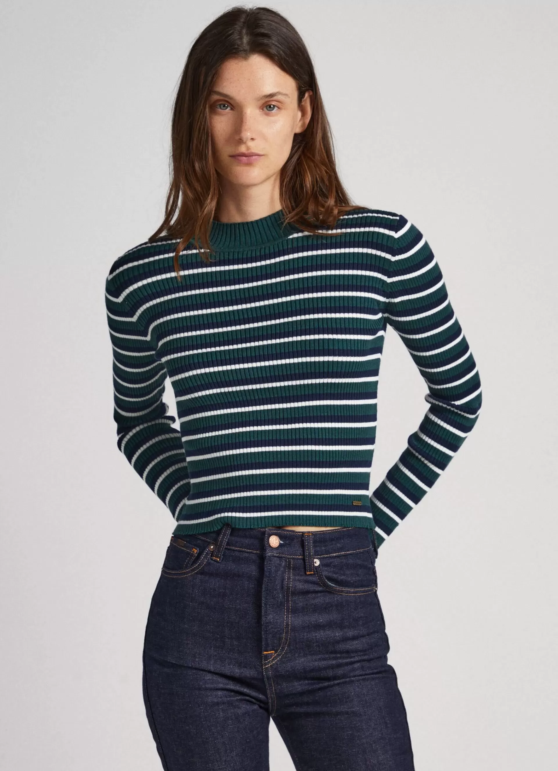 Sweaters & Cardigans | Knitwear*Women Pepe Jeans STRIPED RIBBED KNIT Regent Green