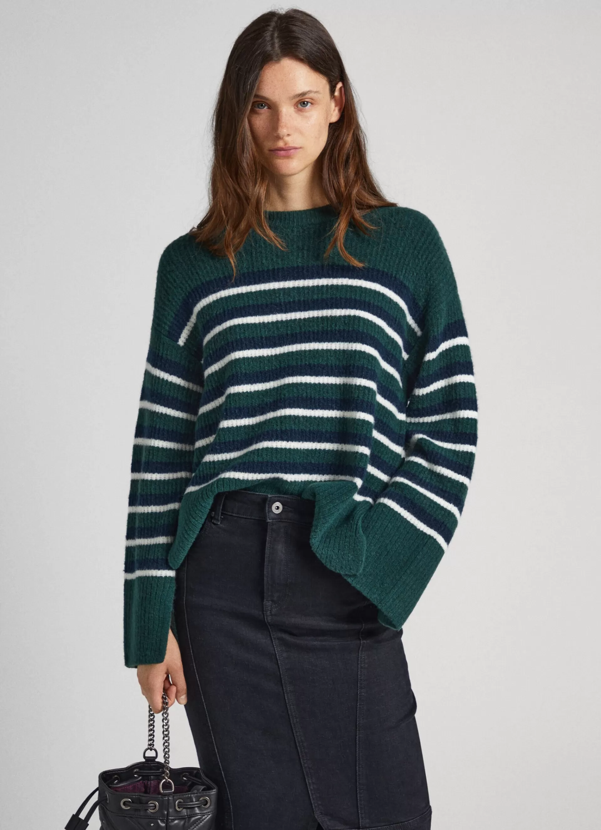 Sweaters & Cardigans | Knitwear*Women Pepe Jeans STRIPED ROUND NECK KNIT Regent Green