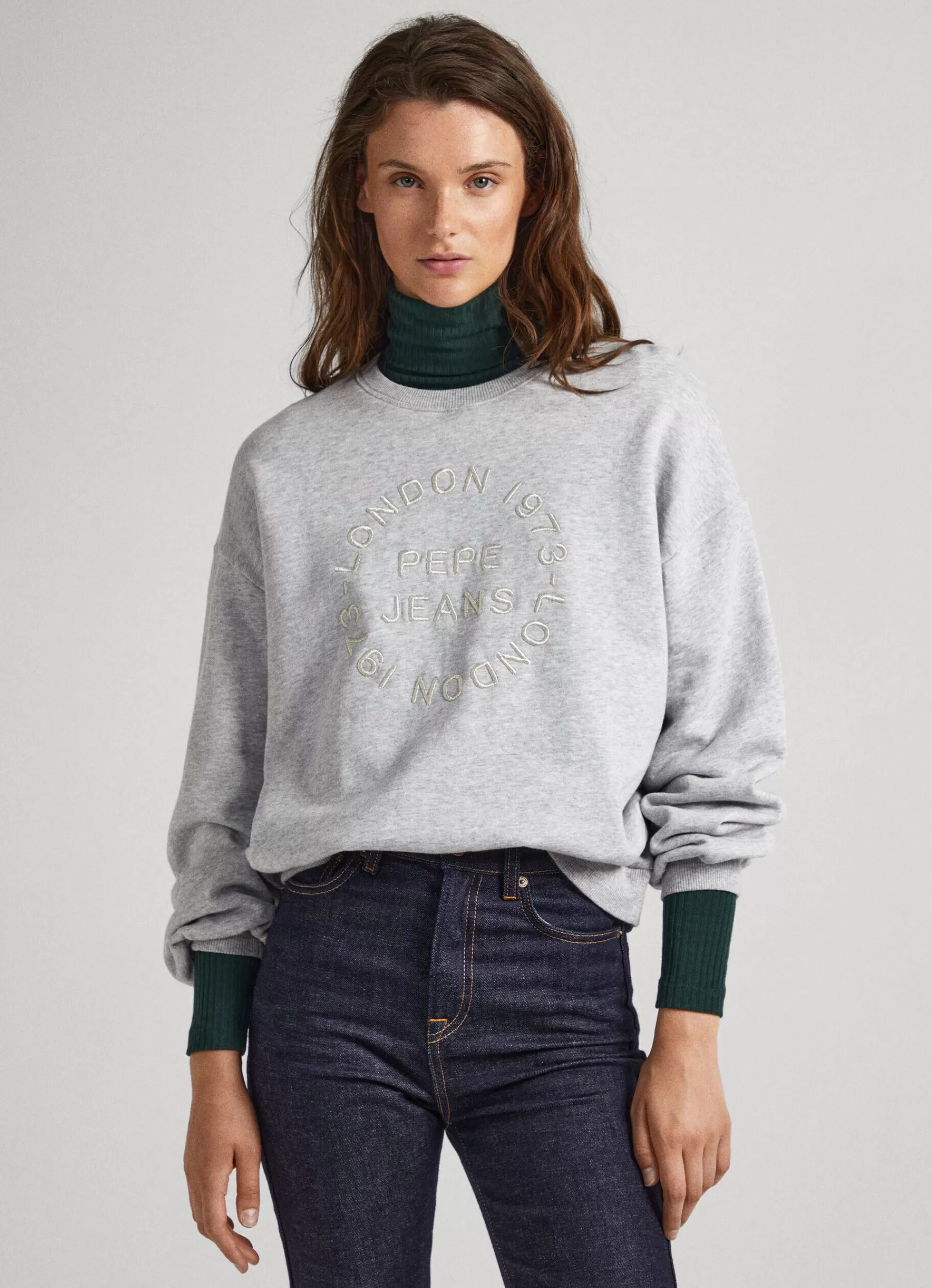 Sweatshirts & Hoodies*Women Pepe Jeans SWEATSHIRT W/ EMBROIDERED LOGO Marl Grey