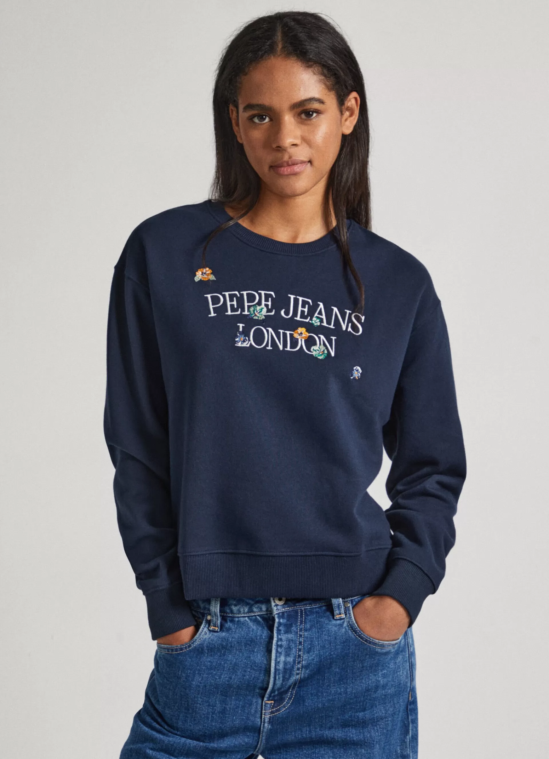 Sweatshirts & Hoodies*Women Pepe Jeans SWEATSHIRT W/ EMBROIDERED LOGO Dulwich Blue