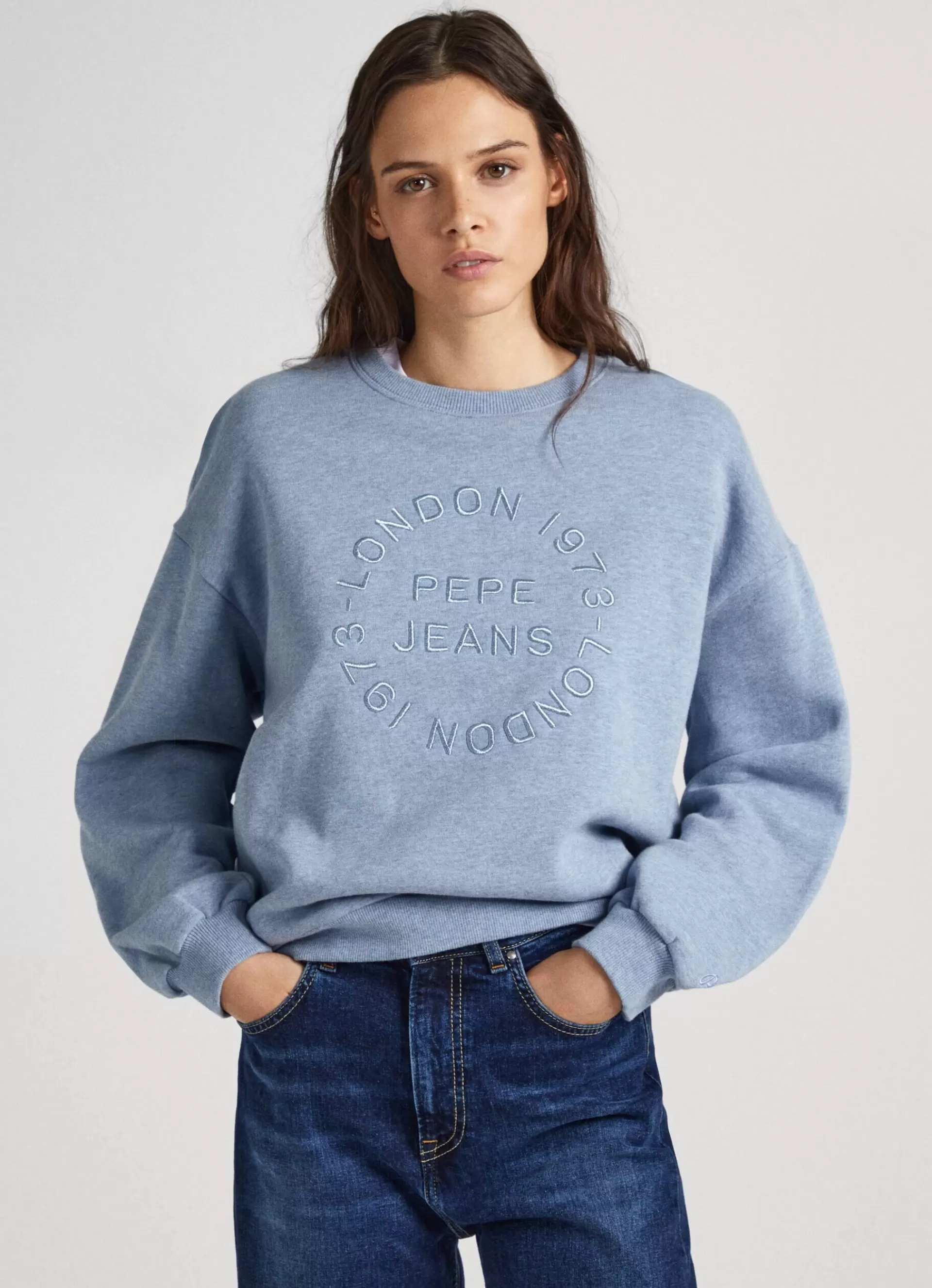 Sweatshirts & Hoodies*Women Pepe Jeans SWEATSHIRT W/ EMBROIDERED LOGO Steel Blue