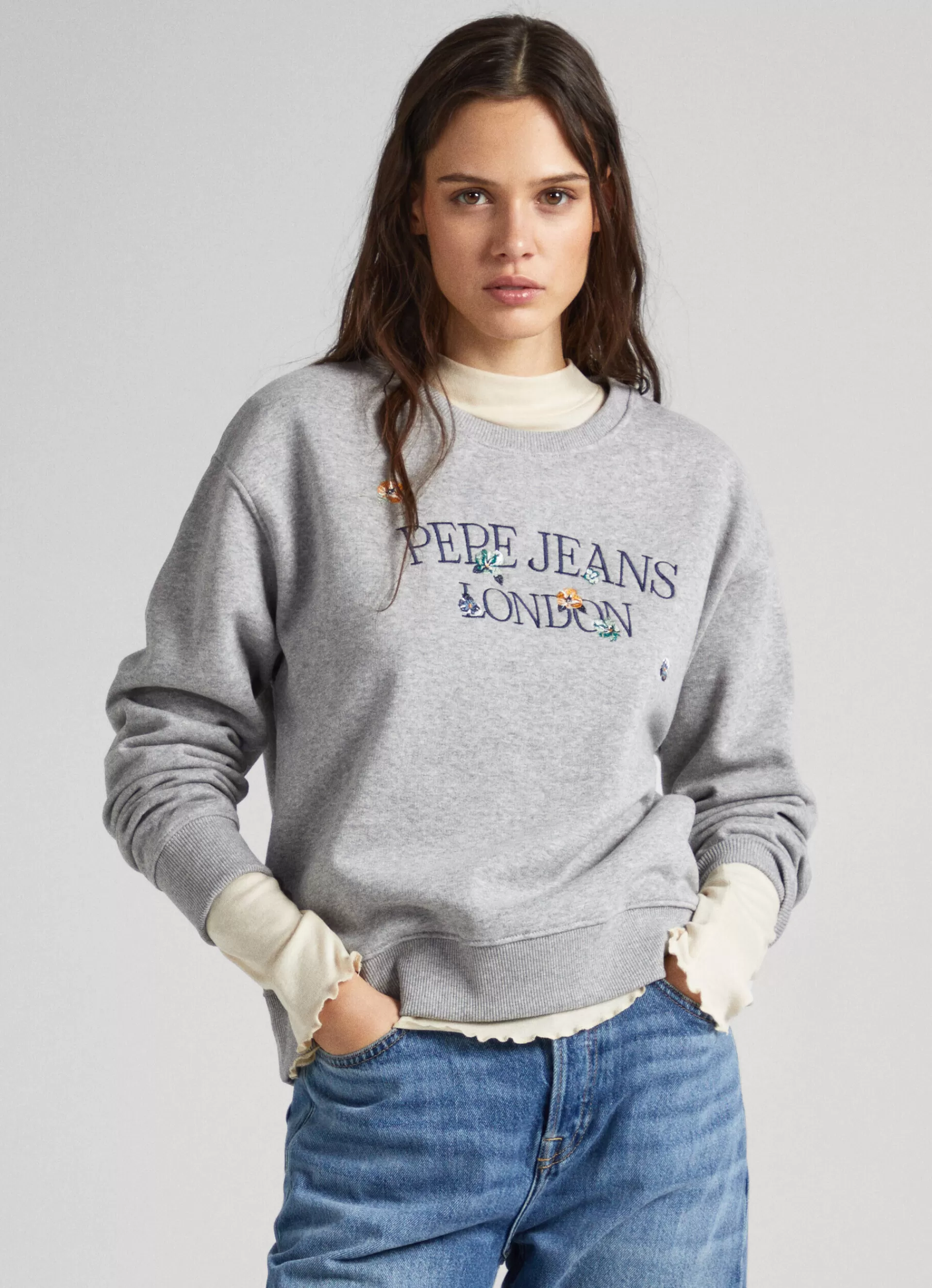 Sweatshirts & Hoodies*Women Pepe Jeans SWEATSHIRT W/ EMBROIDERED LOGO Marl Grey