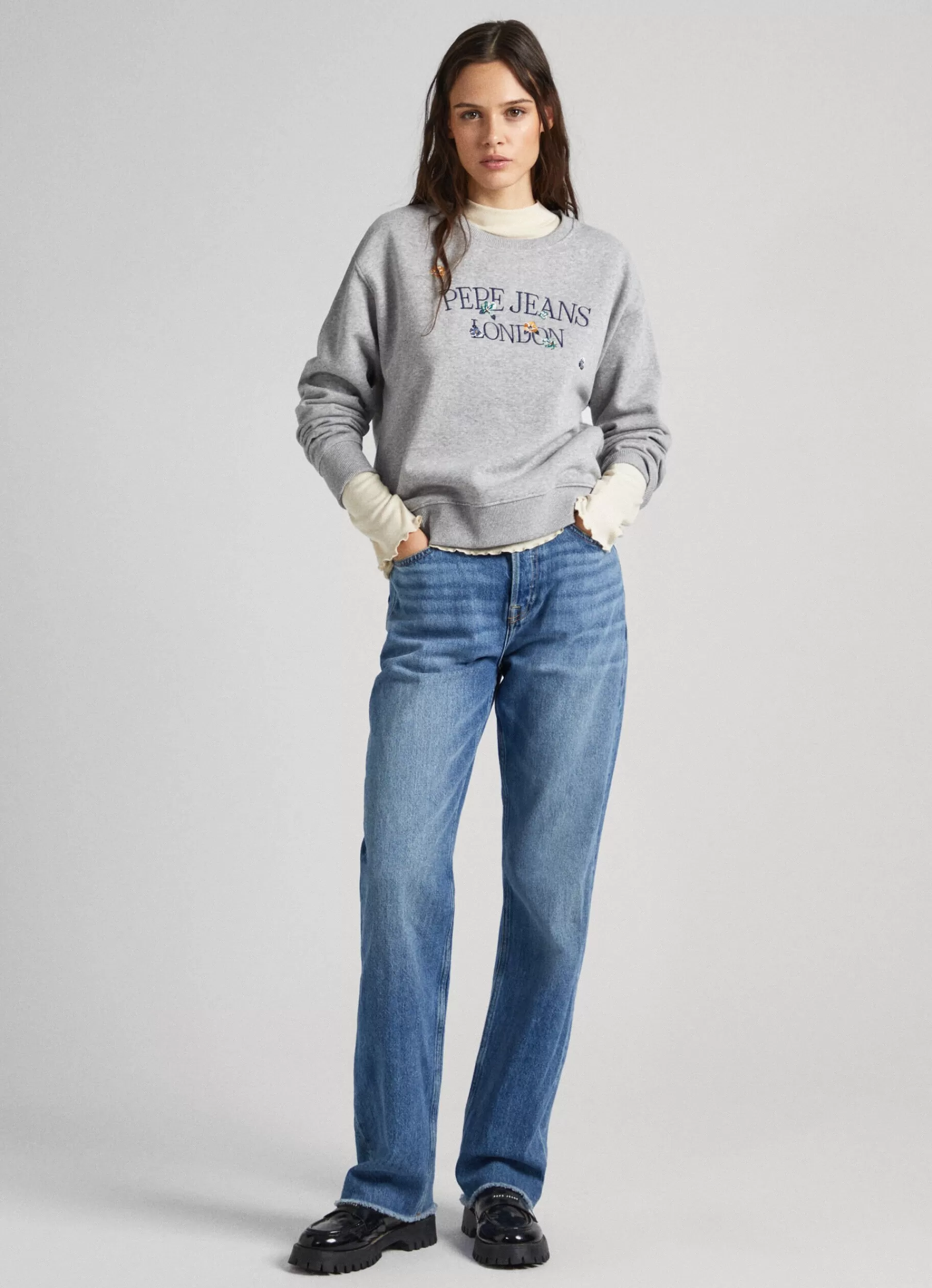 Sweatshirts & Hoodies*Women Pepe Jeans SWEATSHIRT W/ EMBROIDERED LOGO Marl Grey