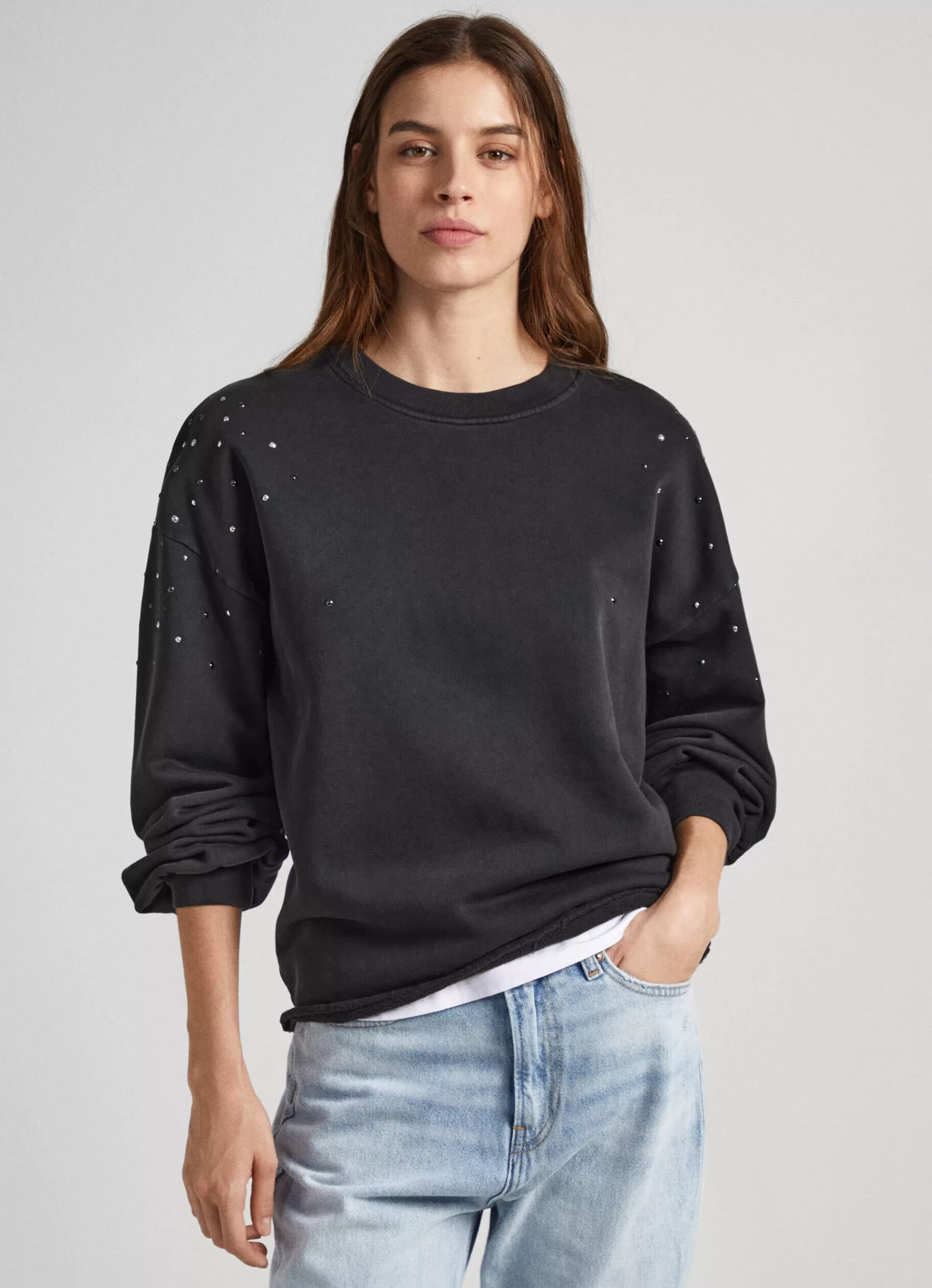 Sweatshirts & Hoodies*Women Pepe Jeans SWEATSHIRT W/ GEMSTONE BEADING Black