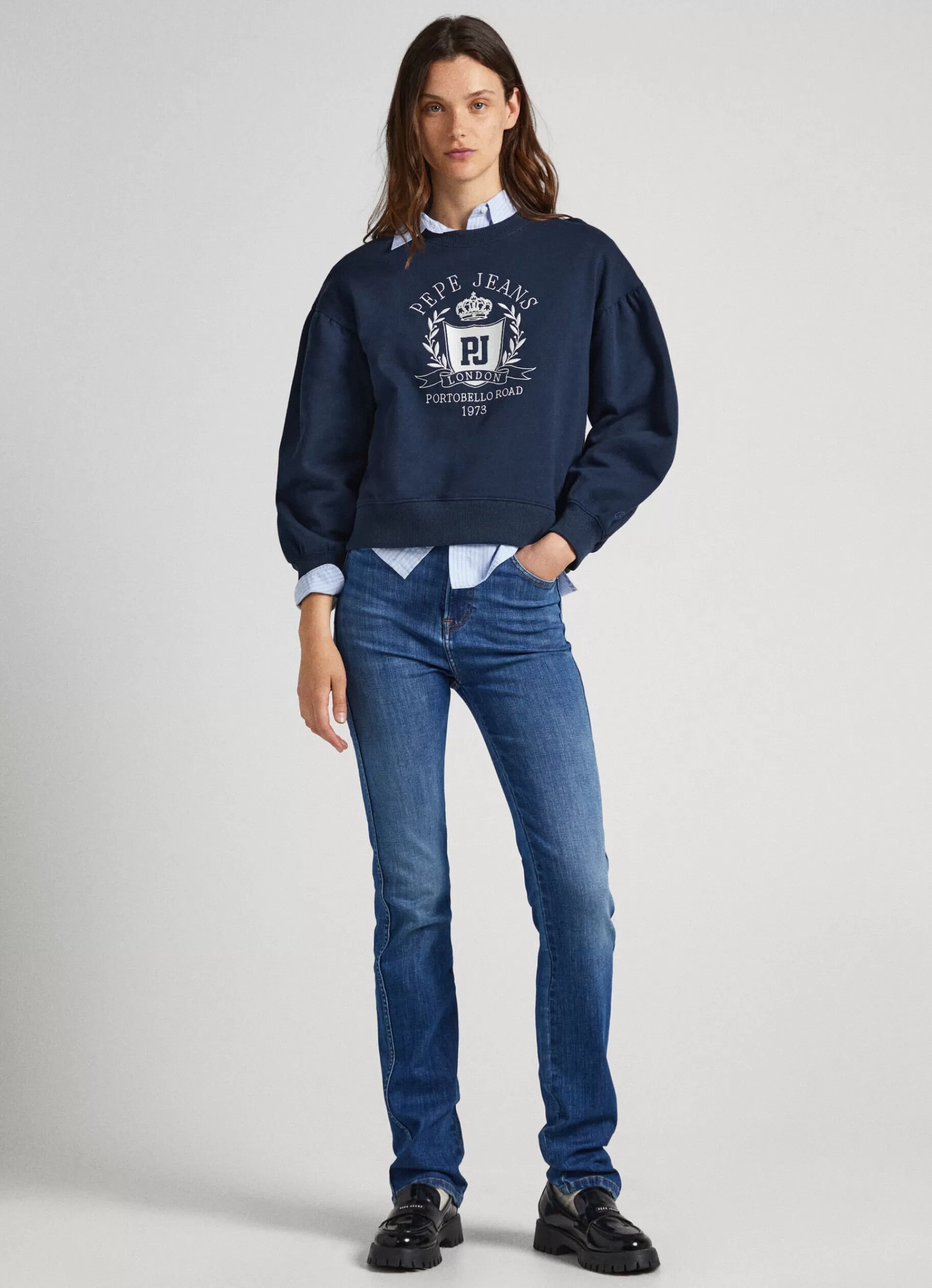 Sweatshirts & Hoodies*Women Pepe Jeans SWEATSHIRT W/ PRINTED LOGO Dulwich Blue