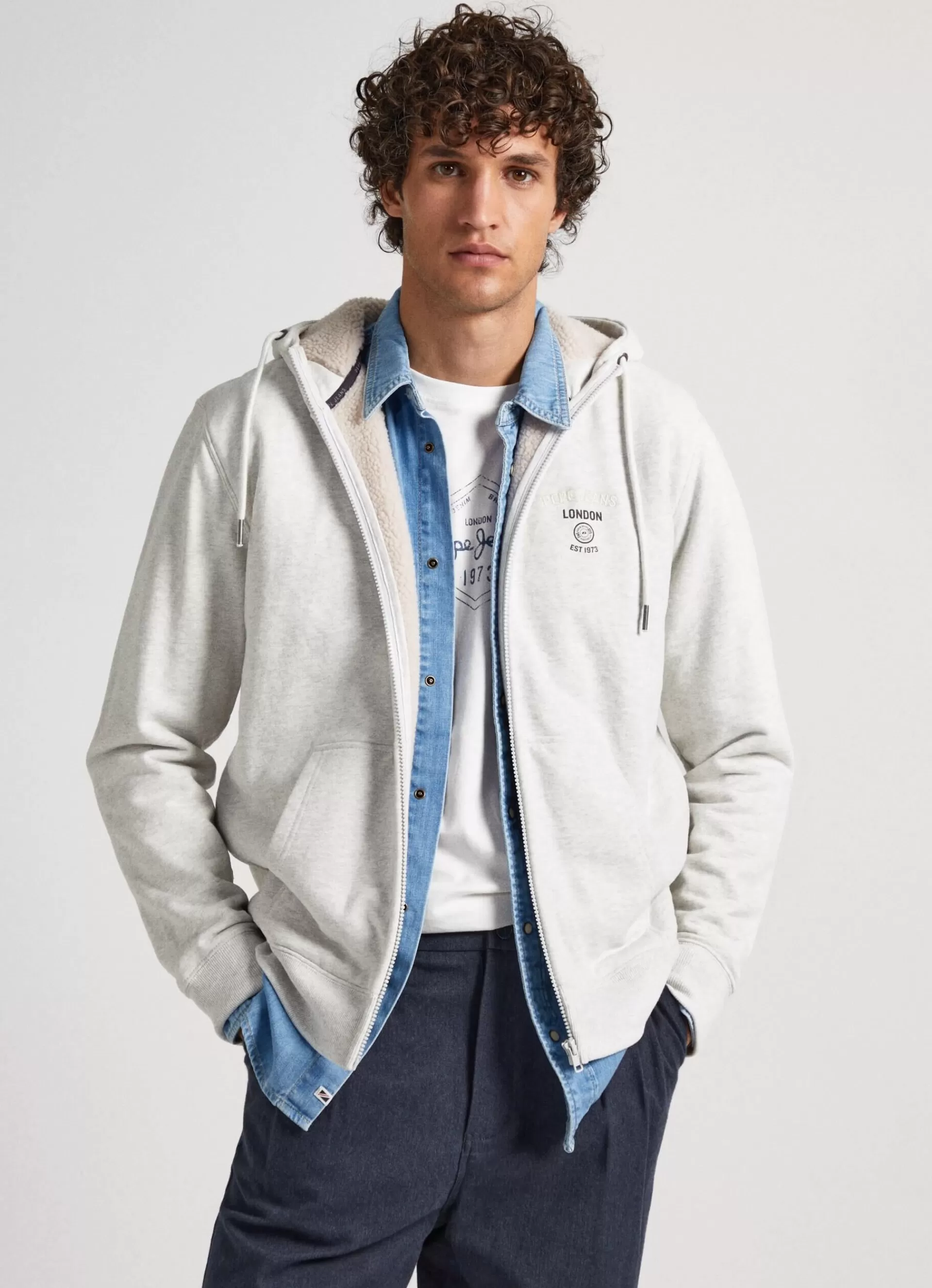 Sweatshirts & Hoodies*Men Pepe Jeans SWEATSHIRT WITH FLEECE-LINED HOOD Light Grey