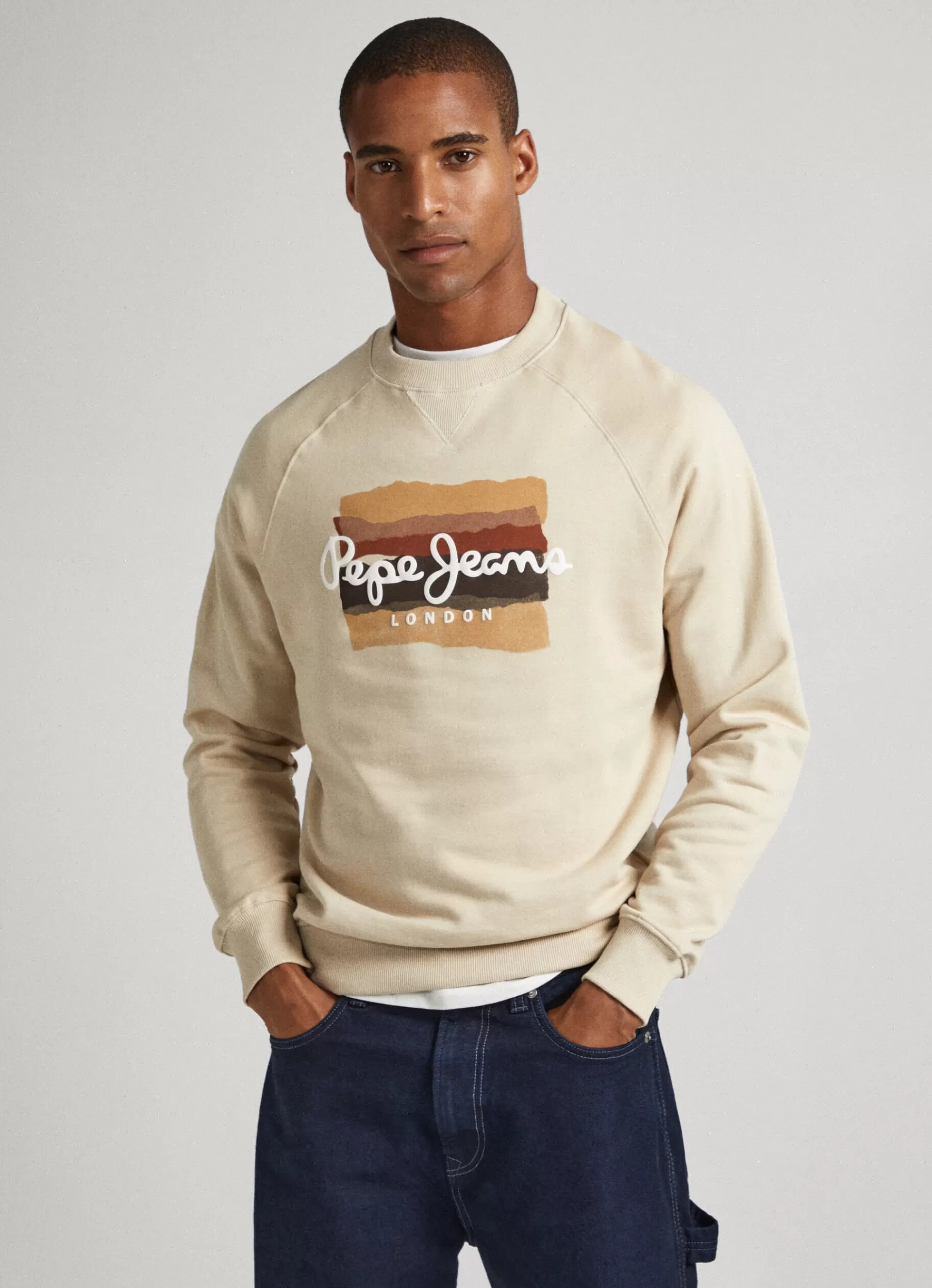 Sweatshirts & Hoodies*Men Pepe Jeans SWEATSHIRT WITH PRINTED LOGO Sand Beige