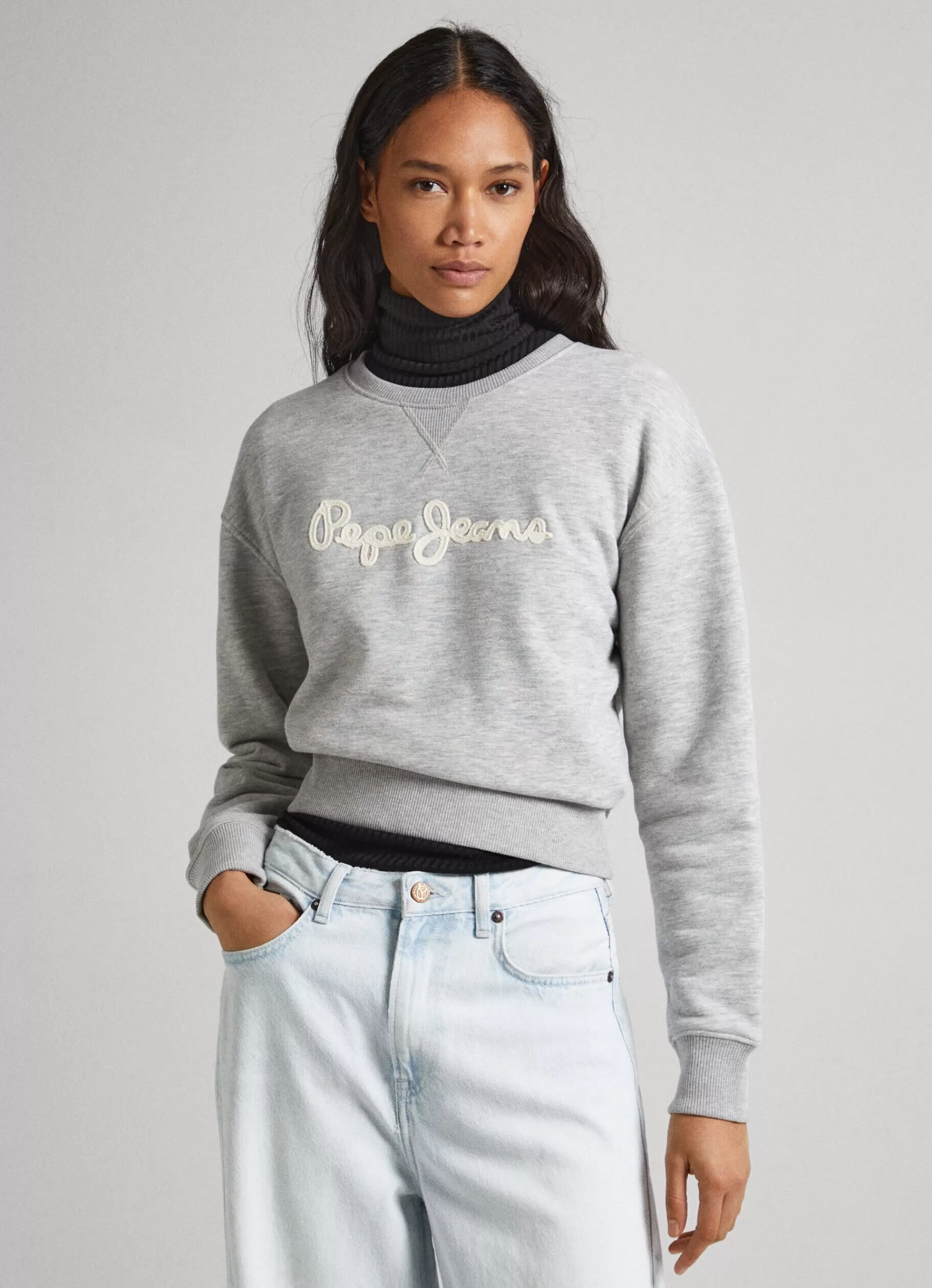 Sweatshirts & Hoodies*Women Pepe Jeans SWEATSHIRT WITH PRINTED LOGO Marl Grey