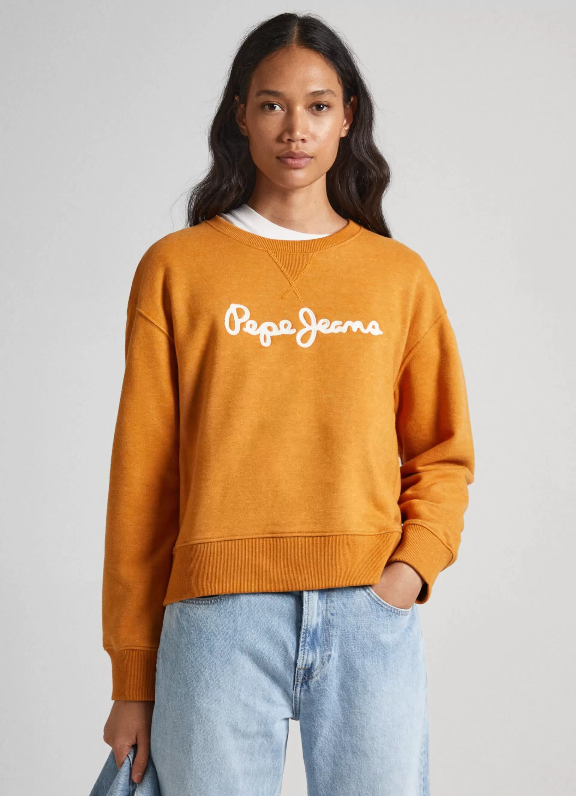 Sweatshirts & Hoodies*Women Pepe Jeans SWEATSHIRT WITH PRINTED LOGO Ochre Yellow