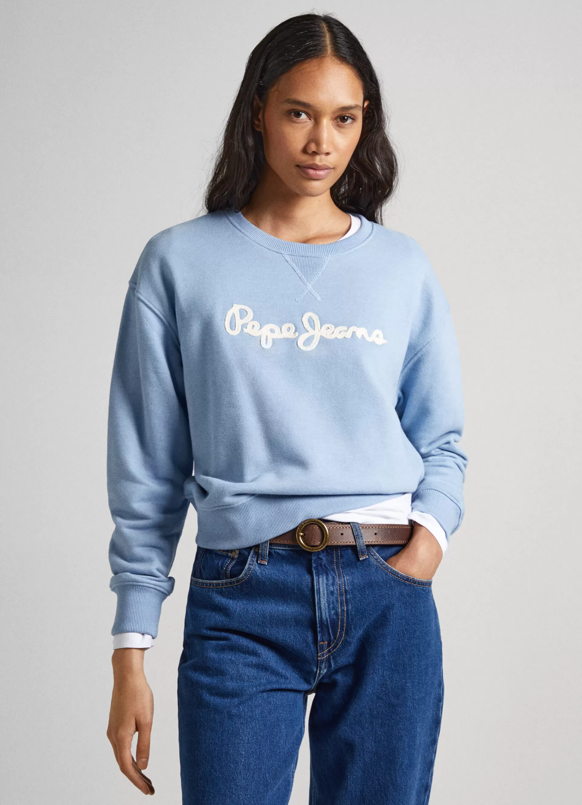 Sweatshirts & Hoodies*Women Pepe Jeans SWEATSHIRT WITH PRINTED LOGO Steel Blue