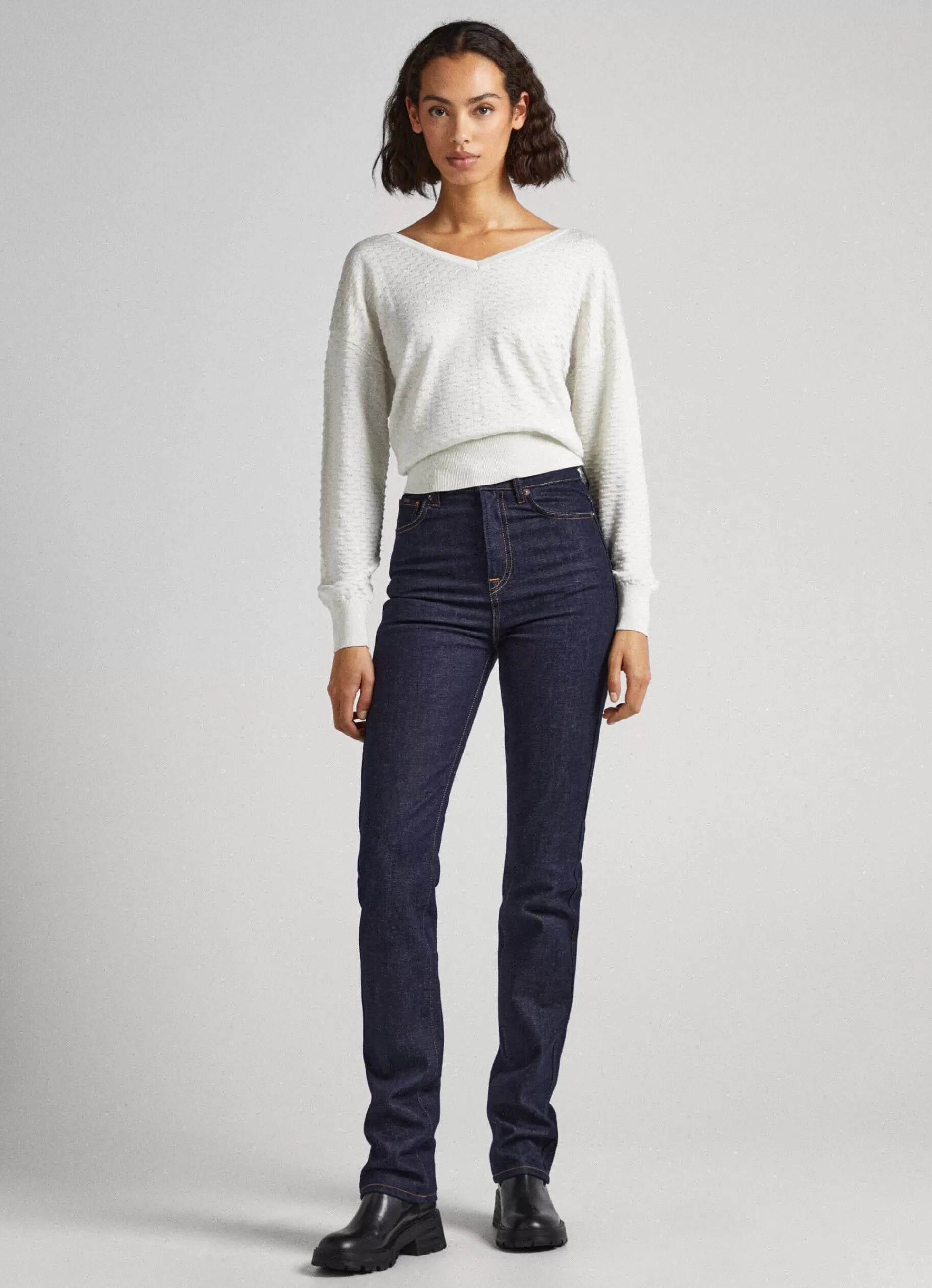 Sweaters & Cardigans | Knitwear*Women Pepe Jeans TEXTURED V-NECK SWEATSHIRT Mousse White