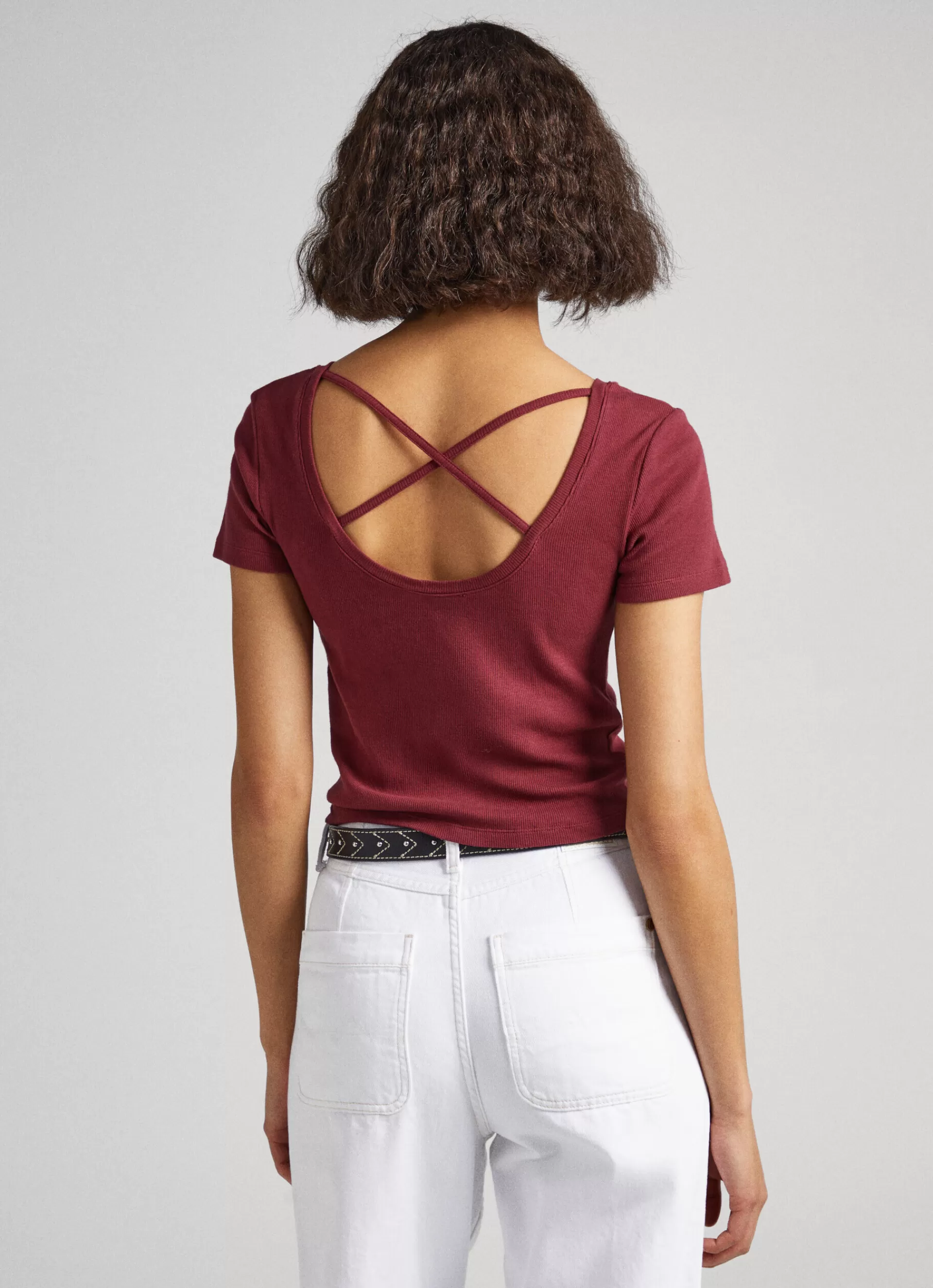 T-shirts*Women Pepe Jeans T-SHIRT WITH CROSSED BACK STRAPS Burgundy Red