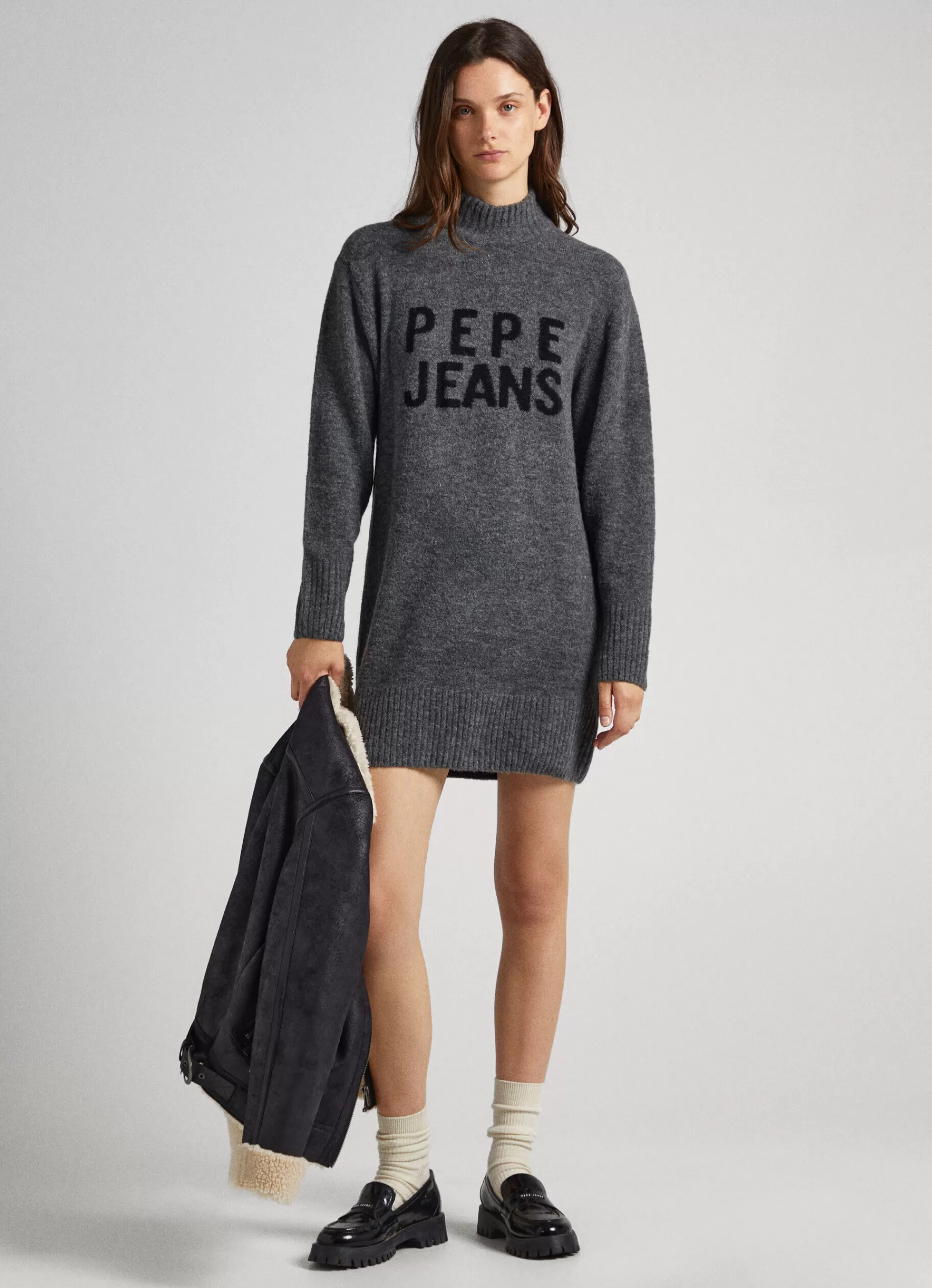 Dresses & Jumpsuits | Knitwear*Women Pepe Jeans TURTLENECK DRESS WITH LOGO Dark Grey