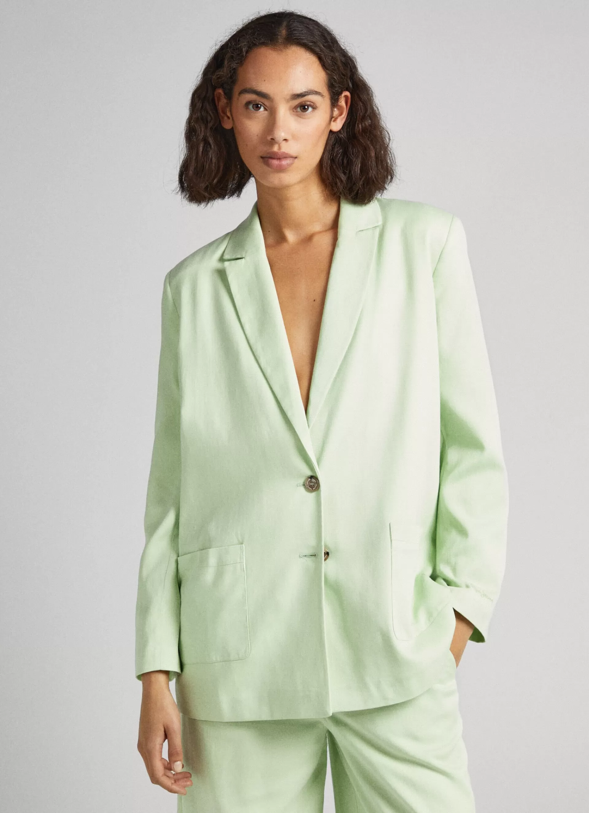 Coats & Jackets*Women Pepe Jeans TWILL FABRIC BLAZER Bleach Green