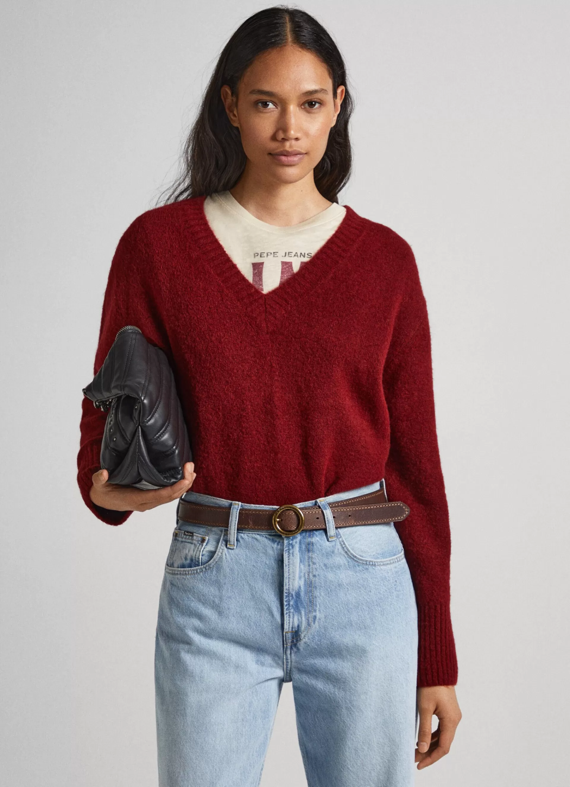 Sweaters & Cardigans | Knitwear*Women Pepe Jeans V-NECK KNIT Burgundy Red