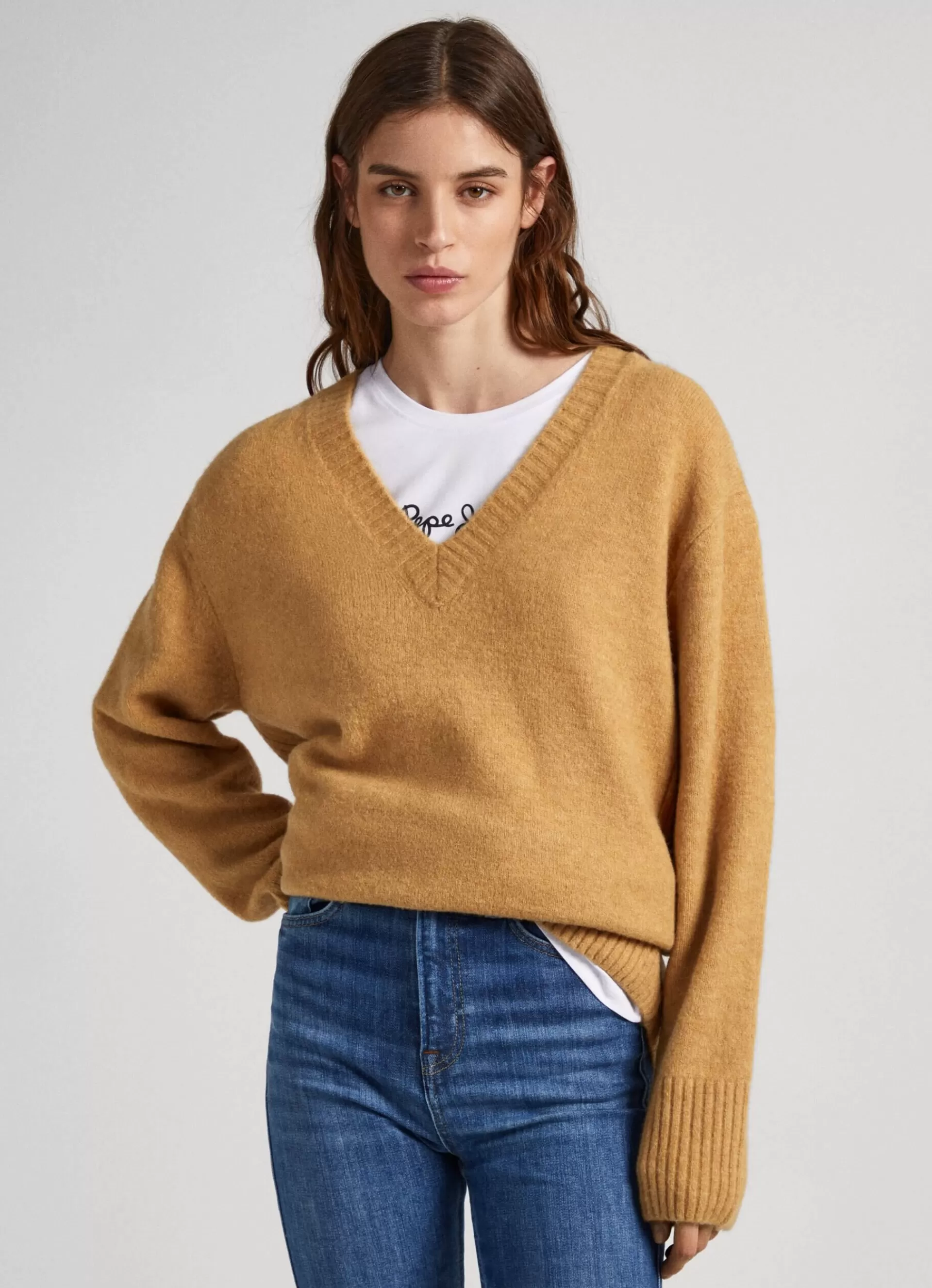 Sweaters & Cardigans | Knitwear*Women Pepe Jeans V-NECK KNIT Camel Beige