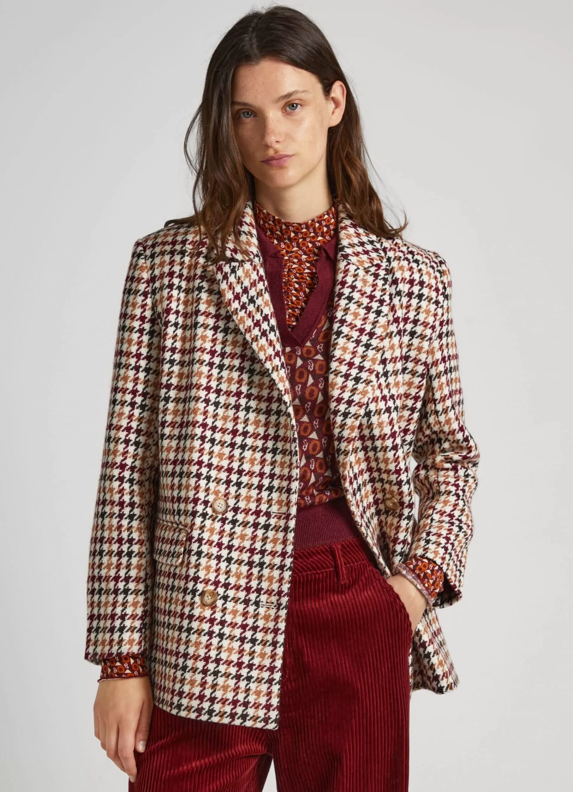 Coats & Jackets*Women Pepe Jeans WOOL BLEND HOUNDSTOOTH PRINT BLAZER Multi