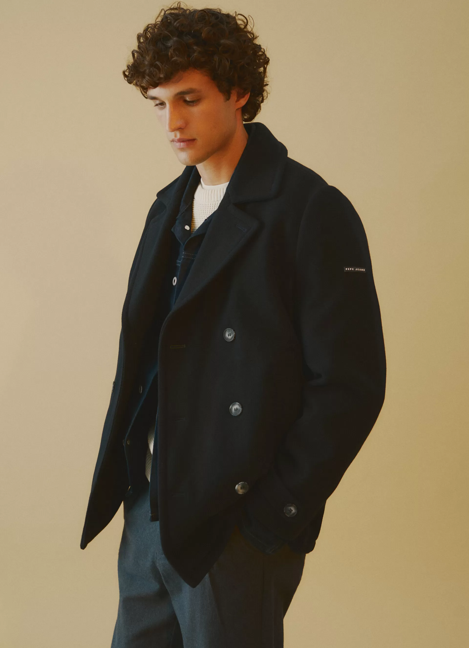 Coats & Jackets*Men Pepe Jeans WOOL PEA COAT Dulwich Blue