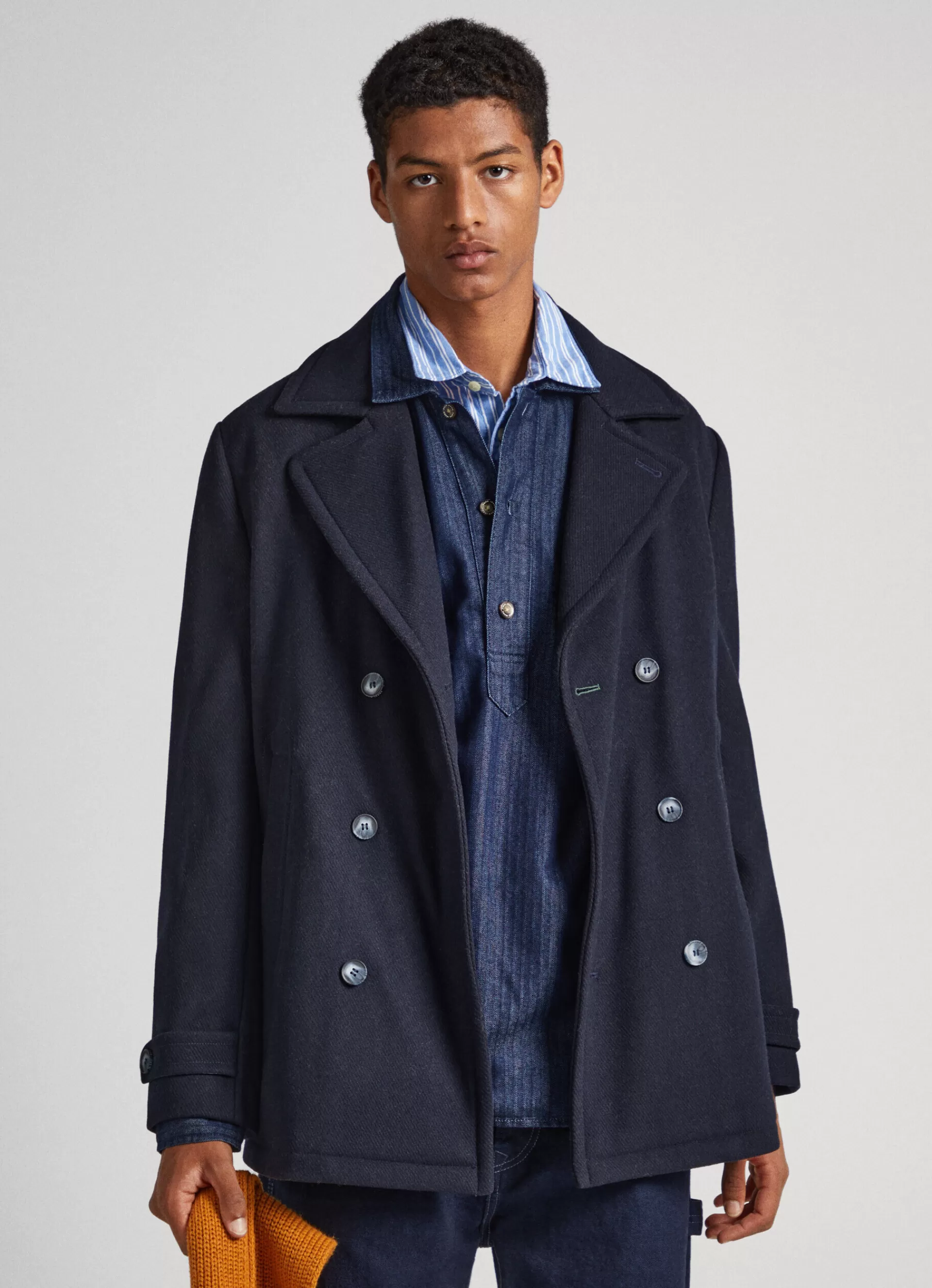 Coats & Jackets*Men Pepe Jeans WOOL PEA COAT Dulwich Blue